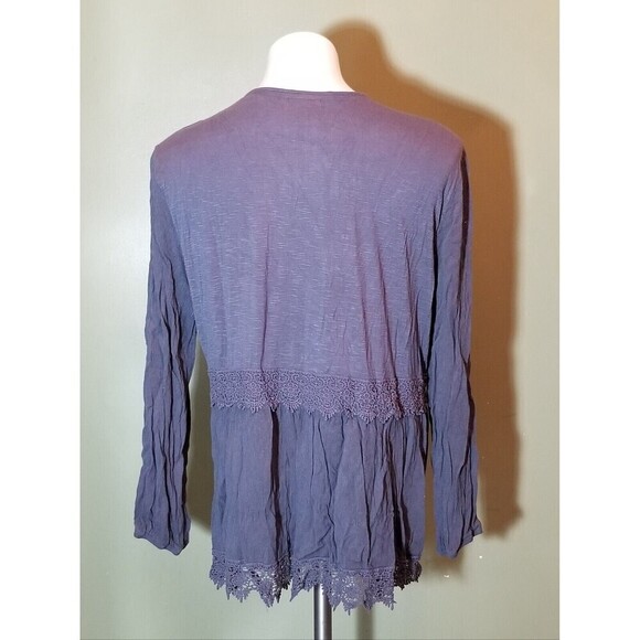 Knox Rose Womens Crinkle Lace Trim Peasant Boho Blouse Top Dark Gray Size XXL - Picture 3 of 11